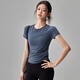 Quick-drying dry yoga clothes short-sleeved women's slimming breathable sports tops running Pilates professional fitness clothes T hemp gray A style S
