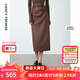 Langzi retro high-waist straight temperament slim slim leather skirt mid-length commuter casual skirt new winter style dark coffee color 2 M