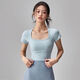 Fitness girl yoga clothes with chest pad, short-sleeved, beautiful back, breathable, quick-drying, slimming, Pilates running sports top, summer, soft mist blue, model A, without chest pad XL XL