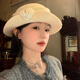 Guiqi Hepburn style top hat French elegant pearl white camellia curled edge gold style hat show face small beret off-white