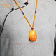 Layun Feiyin beeswax pendant, finely carved for men and women, chicken oil yellow old wax optimized amber necklace for gift, 60*40*20mm (with certificate)