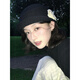Guiqi Hepburn style top hat French retro camellia curled elegant gold style beret temperament fisherman hat basin hat black double rice flower