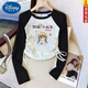 Disney Girls' Autumn New Ragshou Drawstring Long Sleeve T-shirt 2025 Mid-large Children Korean Loose and All-match Base Shirt Top 702 Black Gray (1984) 160 yards