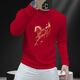 Clothes for the year of the horse and the zodiac year are about to succeed, trendy men's sweatshirts, red printed autumn and winter T-shirts 2, burgundy plus velvet, 4XL