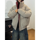 NYING matte pu leather cotton jacket men's winter new trendy brand contrasting color stand-up collar thickened warm cotton jacket loose cotton jacket gray L (120-140Jin Jin equals 0.5 kg)