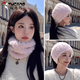 Woodpecker hat women's 2025 new autumn and winter postpartum confinement warm ear protection headband big head circumference plush neck scarf dual-purpose hat gray hat headband three-purpose neck scarf