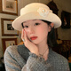 Guiqi Hepburn style top hat French elegant pearl white camellia curled edge gold style hat show face small beret off-white