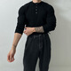 Henry collar long-sleeved sweater men's spring new American high-end muscular men's fitness all-match slim T-shirt black M