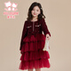 Fuluo Mi Girls' Dress Winter Sweet Little Fragrance Princess Dress Little Girl New Year's One-Year-Old Mesh Skirt Wine Red 160