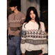 7 excellent products Christmas Penguin Fair Isle Henry Collar Sweater Men's Autumn Lazy Style Pullover Sweater Couple Tops Men HYXS-MY464 Coffee Color M