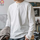 Brilliant American Retro Henley T-shirt Men's Spring and Autumn Large Size 300 Jin Jin equals 0.5 kg Tough guy loose open collar long sleeve bottoming shirt trendy top white L Recommended 80-115 Jin Jin equals 0.5 kg