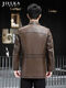 Jeranka autumn and winter new Haining genuine leather jacket for men, first-layer cowhide mid-length genuine leather windbreaker, fashionable casual jacket for men, brown L 170L