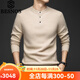 BESNOS Light Luxury Pure Cashmere Sweater Men's Thickened Winter Henley Neck Sweater Round Neck Casual Warm Knitted Bottoming Shirt Navy Blue XL (180)