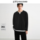 PEACEBIRD Men's T-shirt 25 Autumn New Henley Collar Heavy Long Sleeve Shirt Wide Version Fake Two-Piece Loose Bottoming Shirt Black Second Batch S