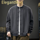 ElegantMan waffle Japanese retro cardigan men's sweatshirt autumn new trend Henry collar top versatile casual jacket dark gray M _Suitable weight-120Jin Jin equals 0.5 kg