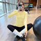 KEJIMITAO European and American Yoga Wear Women's Pilates Slim Fit High Elastic Round Neck Fitness Wear Long Sleeve Running Quick-Drying Sports Top Yellow L