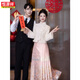 Hengyuanxiang New Chinese Style Pink Horse Face Skirt Engagement Dress Set Wedding Toast Wear Bride Xiuhe Suit High-end Hanfu Long Sleeve Champagne Top + Brocade Pink Horse Face Skirt M Recommended 100-108 Jin Jin equals 0.5 kg