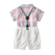 Bangshijieli summer infant suit for boys, short-sleeved shirt and overalls, one-month-old dress, one-year-old gentleman's suit (covering farts), shirt + bow tie + overalls 90