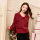 Three-color large size women's clothing 2025 winter new New Year red bow large lapel sweater fine glitter slim fit fat MM