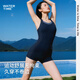 WATERTIME泳衣女款连体平角竞速塑形显瘦游泳馆健身温泉度假泳装 汐墨色 L
