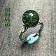 Dong secret natural green ghost ring for women, orphan silver cornucopia of baby's breath, thousands of layers of niche crystal single bead rough stone ring for men F558