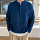 Swinging Oarer Early Autumn Dark Blue Henley Collar Sweater Sweater Jacket Men's Loose American Men's Korean Style Korean Trend Blue M