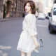 Langyue women's summer short-sleeved dress V-neck solid color short embroidered chiffon skirt LWQZ193301 white short-sleeved S