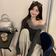 Junyao gray tight-fitting sexy bottoming shirt for women to wear inside and outside for autumn and winter new style high-end one-shoulder pure desire top Gray off-shoulder oblique shoulder fur edge slim pure desire bottoming shirt L Recommended 80-118Jin Jin is equal to 0.5 kg