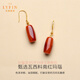 La Yun Feiyin natural southern red agate earrings for women, Vasi material ox blood red 18K gold straight cut barrel beads, ancient style nine purple fire earrings Vasi material 18K gold ox blood red earrings