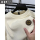 JEEP Heavy Thick Polar Fleece Sweater Men's Winter 2026 New Fleece Bottoming Shirt Men's Round Neck Warm Plus Velvet Inner Camel 2XL /180