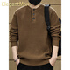 ElegantMan American retro Henry collar sweater for men in autumn and winter thickened loose lazy style vertical striped pullover sweater jacket Khaki S _ Suitable for 90-110Jin Jin equals 0.5 kg