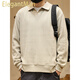 ElegantMan American retro heavyweight waffle POLO shirt men's long-sleeved winter loose Henry shirt tough guy handsome V-neck sweatshirt gray apricot M _ -130Jin Jin equals 0.5 kg