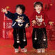 Boys and girls winter New Year's greeting suit 2025 new Year of the Snake plus velvet thickened sweatshirt festive performance suit two-piece set red suit 140 cm