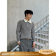 High-end handsome gray Henry collar knitted jacquard Polo shirt men's autumn and winter handsome high-end fake two-piece gray upgraded style M one size fits all