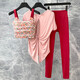 Yoga clothing set, three-piece high-end Pilates set for women, 2025 new style, can be worn outside for sports, fitness and running in summer 66023 bean paste pink top + WX05 cherry red bra + K940 S size (suitable for 80-98 Jin Jin is equal to 0.5 kg)