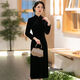 Pierre Cardin autumn and winter new velvet plus velvet cheongsam for women Chinese style retro slim slim long cheongsam dress for women black plus velvet thickened XL recommended 110-120Jin Jin equals 0.5 kg