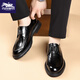 CHUANQIBAOLUO leather shoes for men in autumn new style British fashion versatile business formal casual shoes one-legged lazy suit shoes for men black 42