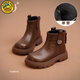 G.duck Girls' Boots Children's Martin Boots Genuine Leather Princess Short Boots 2025 New Winter Baby Plush Leather Boots Brown Single Liner (10~25 C) 23 The inner length of the shoe is about 15.2CM