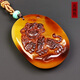 Amber School, one object, one picture, one certificate, beeswax pendant, horse carving, natural amber necklace, immediate success, no cracks, pendant 14.45g, 46*33*12mm