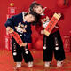 Boys and girls winter New Year's greeting suit 2025 new Year of the Snake plus velvet thickened sweatshirt festive performance suit two-piece set red suit 140 cm