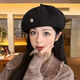 Aushengko beret autumn and winter new style big head circumference British retro face painter's hat small temperament versatile pumpkin octagonal English label beret-coffee one size with adjustment rope