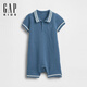 Gap Gap infant and toddler 2026 spring new pure cotton bear POLO short-sleeved jumpsuit children's clothing US version 880369 gray blue 80cm /48 Asian code 9-18 months / US code 12-18 months