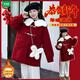 Wooden house girls autumn and winter woolen coats children's velvet thickened coats middle and older children's New Year's clothing festive woolen coat trend red coat 130