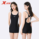 Xtep Swimsuit Women's 2025 New Swimming Pool Special One-piece Boxer Racing Swimsuit Conservative Large Size Hot Spring Swimsuit One-piece Boxer + Smoke Green Black Swimming Goggles M Build Height 155-160cm/Weight 40-49kg