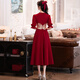 Tea girl's toasting dress bride's burgundy wedding engagement dress dress can be worn back to the house casual wear lapel spring and summer red M