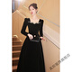 True Black Annual Party Evening Dress Feminine Textured Velvet Long Sleeve French Art Test High-end Niche Light Luxury Winter 6116 Black Long S