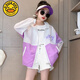 G.DUCKKIDS Girls Color Block Sun Protection Clothing 2024 Summer New Medium and Large Children's Insulated Thin Jacket Loose Casual Western Style Top 2316 Purple 170 Recommended Height 160-170 Age 14-15 Years Old