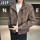 JEEP SPIRIT leather jacket men's autumn and winter autumn 2025 new fashion brand stand collar casual fashion handsome motorcycle leather jacket ruffian handsome men's clip coffee color M