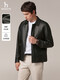 HAZZYS Autumn Selection Casual Commuting Leather Jacket Solid Color Long Sleeve Jacket Wide Lapel Top Black One Size 190/112A 56