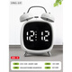 Timess alarm clock powerfully wakes up students, special wake-up artifact, LED electronic display, mechanical bell, super loud sound alarm clock, pearl white-white letters, voice-activated wake-up + 3 levels of brightness